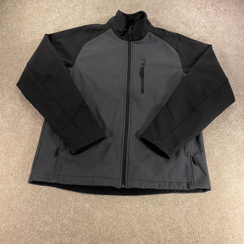 Kirkland Signature Softshell Jacket Mens Medium Gray Black Fleece Lined Full Zip